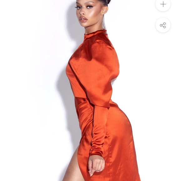 Puff Sleeve One Shoulder Satin Dress - Picture 10 of 16